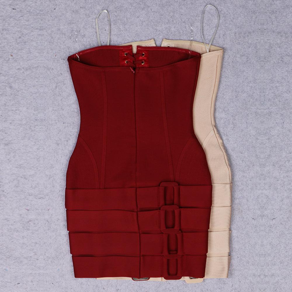Aliza Strapless Corset Lace up Belt Embellished Mini Dress