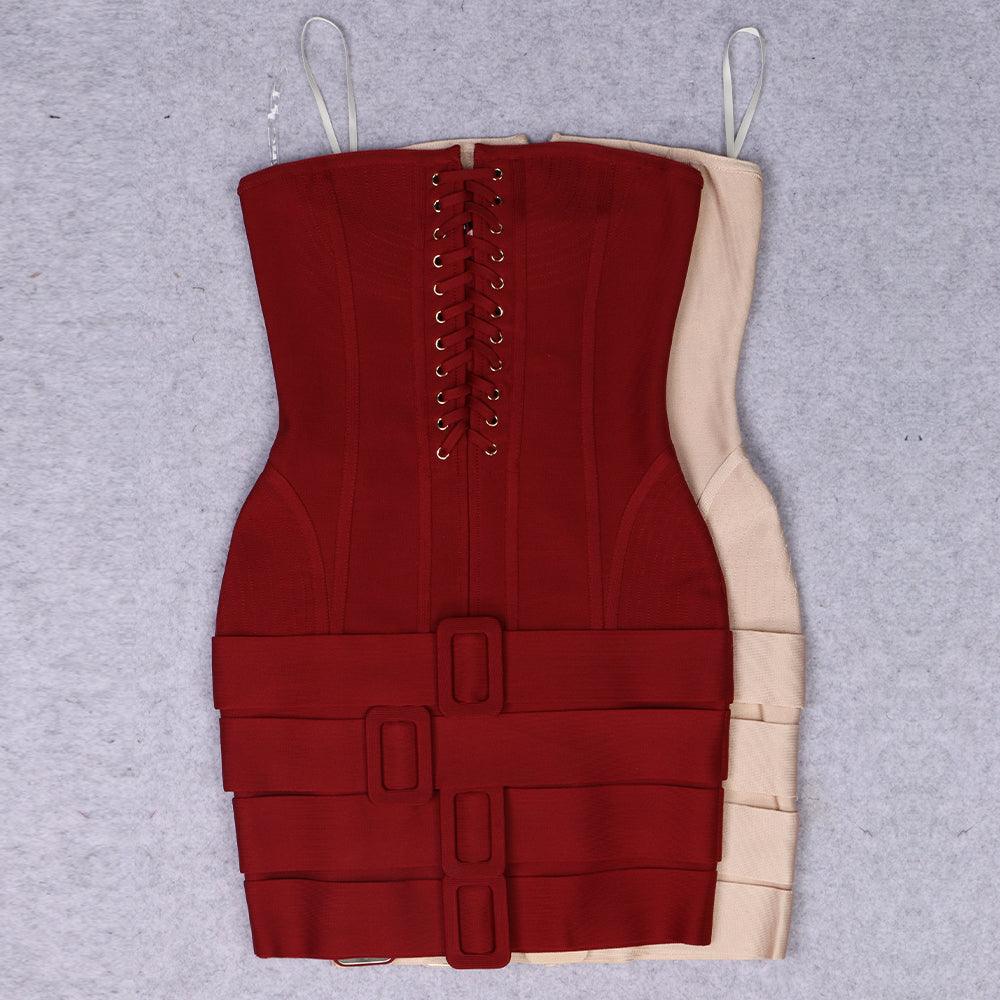 Aliza Strapless Corset Lace up Belt Embellished Mini Dress