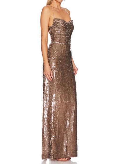 Althea Sleeveless Drape Neck Backless with Lace Up Maxi Dress