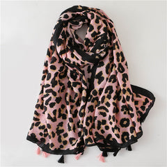 Tassel Fringe Leopard Print Scarf Shawl for Women Ladies Girls