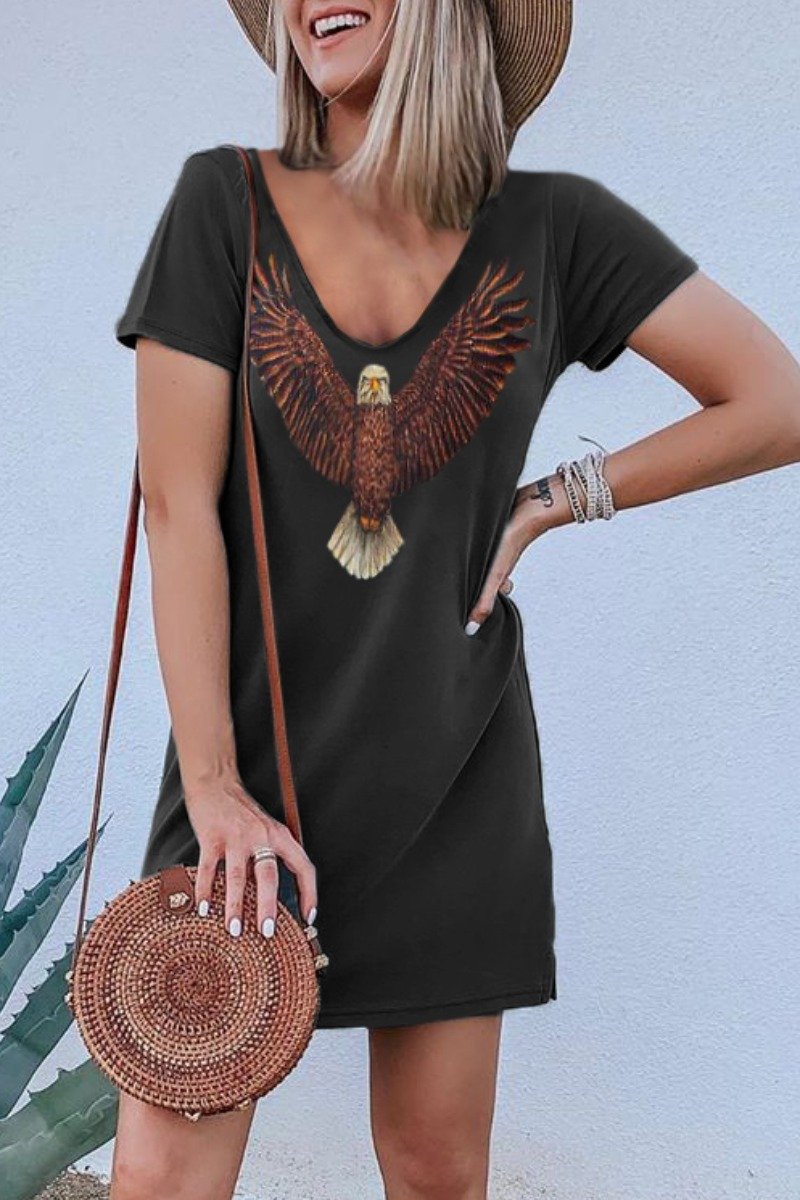 Casual Basic Print Black Mini Dress(3 Colors)