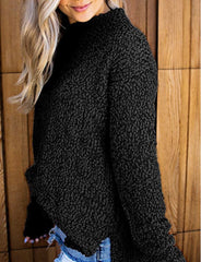 Women's Round Neck Long Sleeve Side Split Sweater