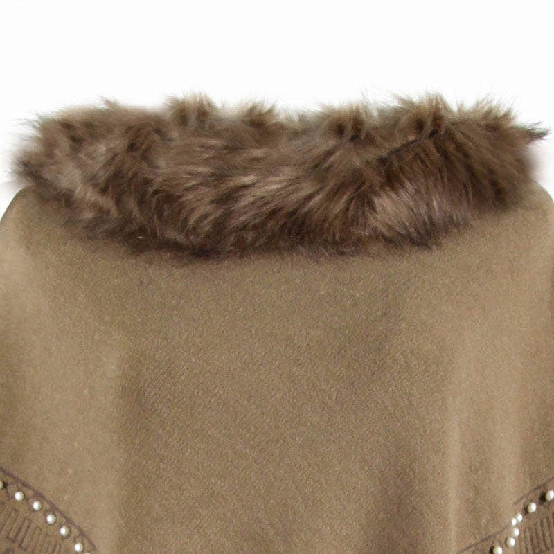 Tassel Fringed Pullover Bead Fur Collar Sweater Cloak Shawl Cape