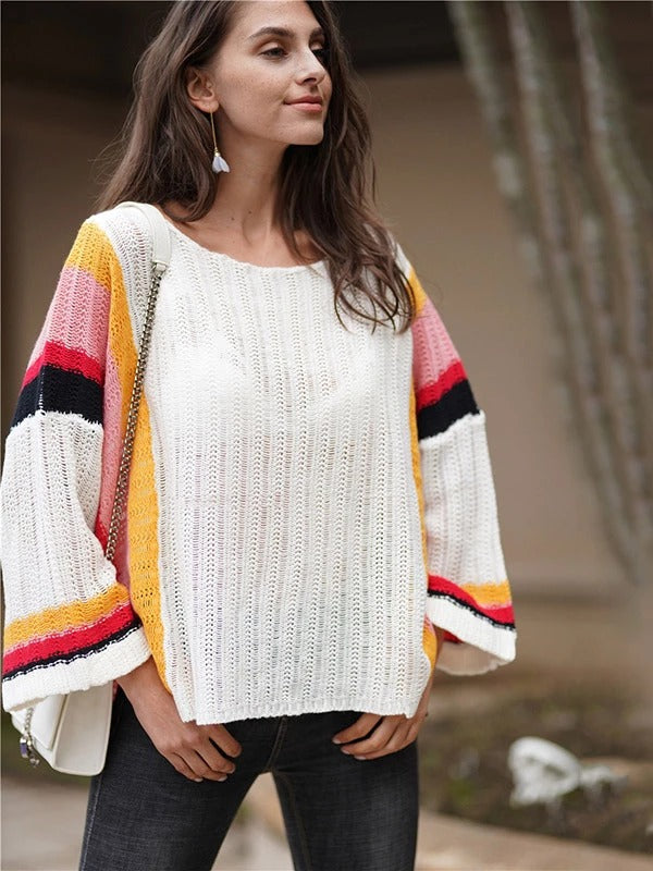 Women's Rainbow Knitting Hollow Loose Sweater Cover Ups