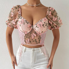 Bailey Butterfly See Through Drawstring Corset Top