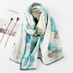 Tassel Printed Leaf Flowers Flamingo Scarf Ethnic Shawl for Women Ladies Girls