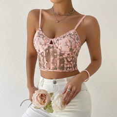 Bernadette Embroidery Floral Mesh Cami Top