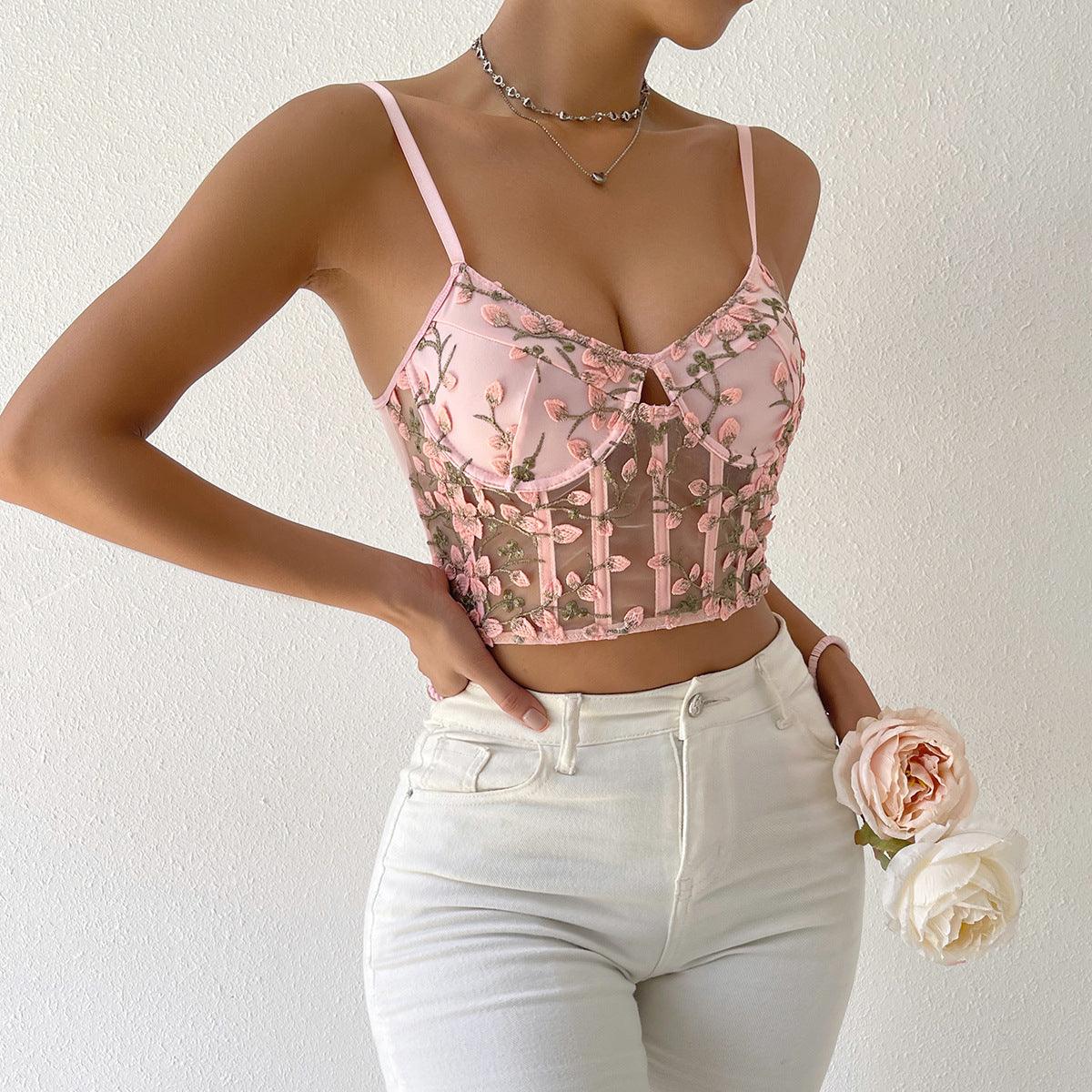 Bernadette Embroidery Floral Mesh Cami Top