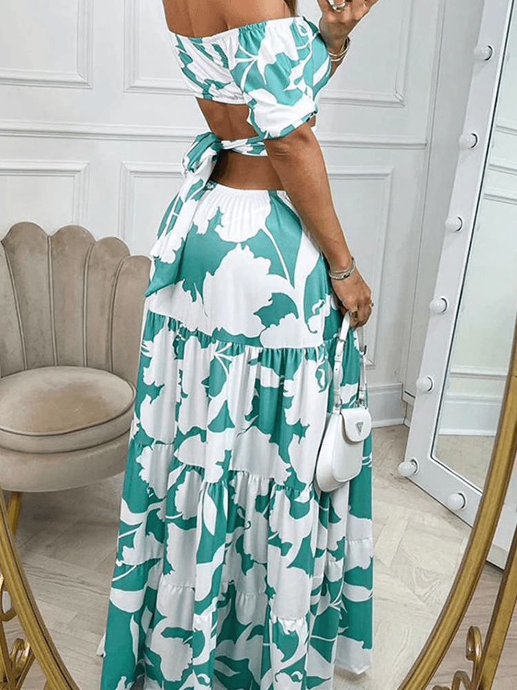 Bethany Off The Shoulder Ruffle Hem Printed Maxi Dress