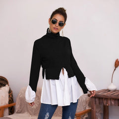 Women's High Neck Irregular Stitching Ruffle Shirt