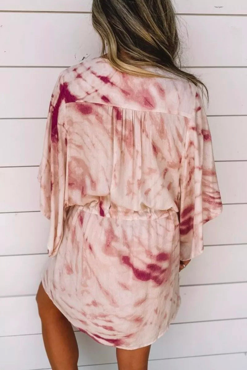 V Neck Tie-dye Purple Mini Dress