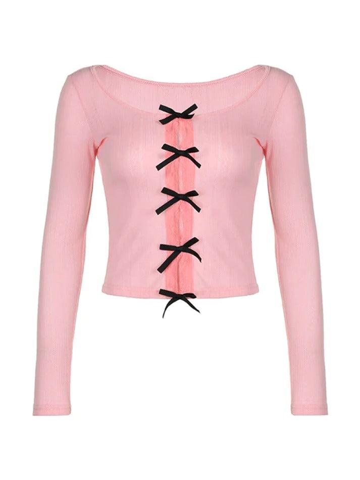 Cutout Bow Decor Slim Long Sleeve Knit