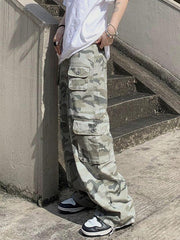 Camo Print Baggy Parachute Cargo Pants