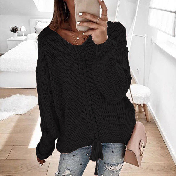 Women's Loose V-neck Stitching Sweater