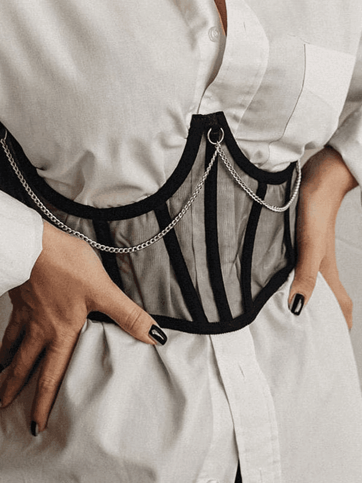 Chain Embellished Mesh Corset Top