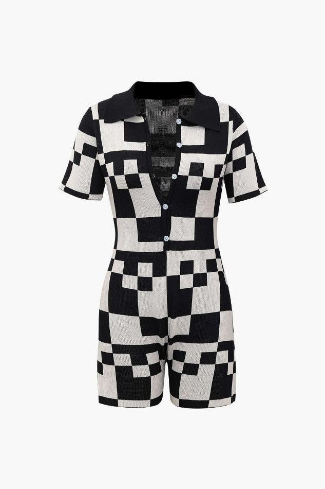 Checkerboard Knit Romper