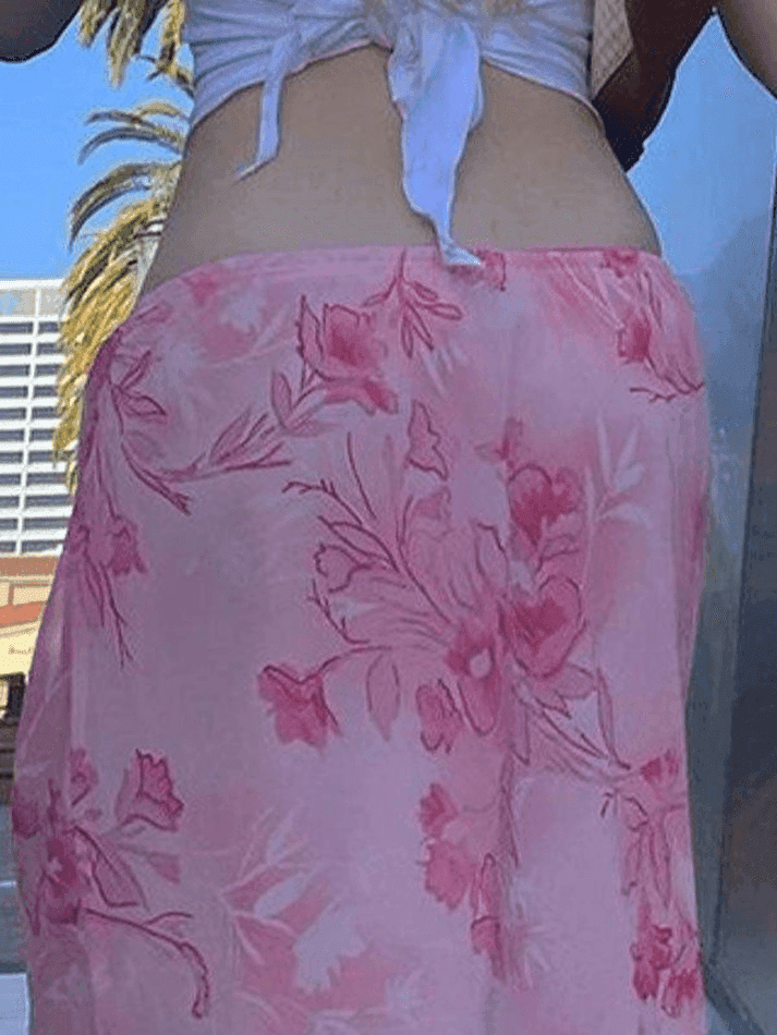Chiffon Floral Print Midi Skirt