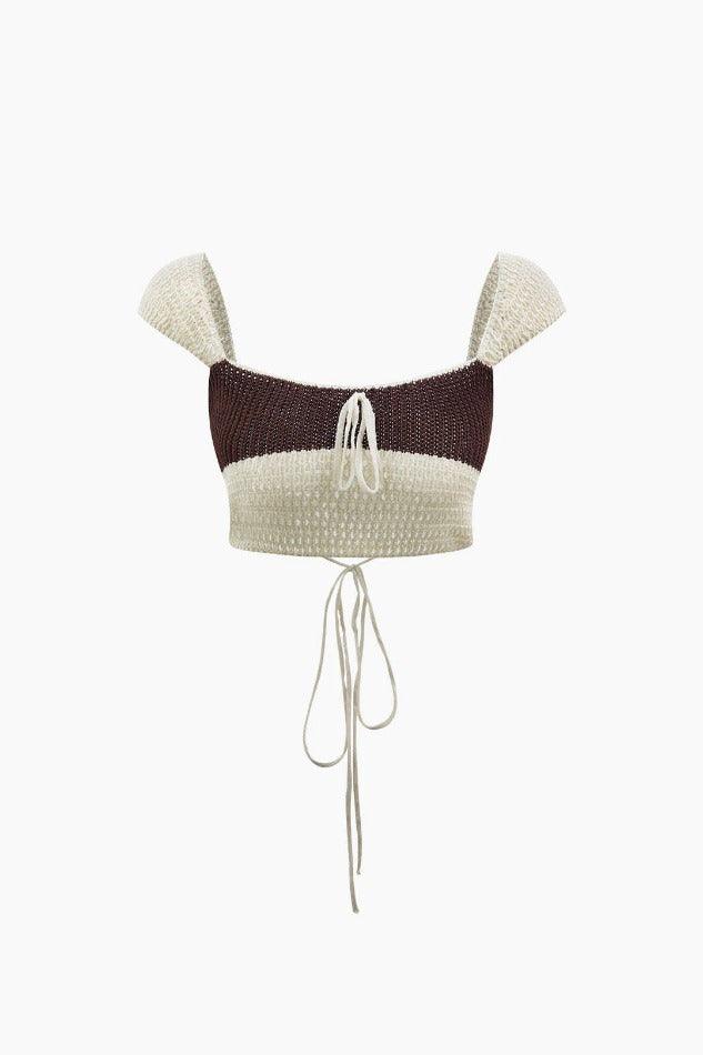 Color Block Tie Back Knit Crop Top And Mini Skirt Set
