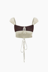 Color Block Tie Back Knit Crop Top And Mini Skirt Set