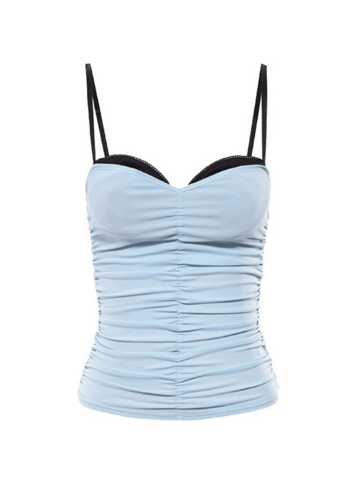Contrast Color Pleat Cami Top