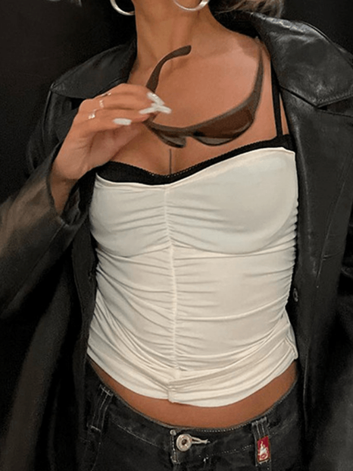 Contrast Color Pleat Cami Top