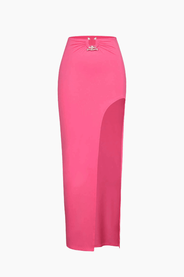 Contrast Tube Top And Slit Skirt Set