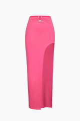 Contrast Tube Top And Slit Skirt Set