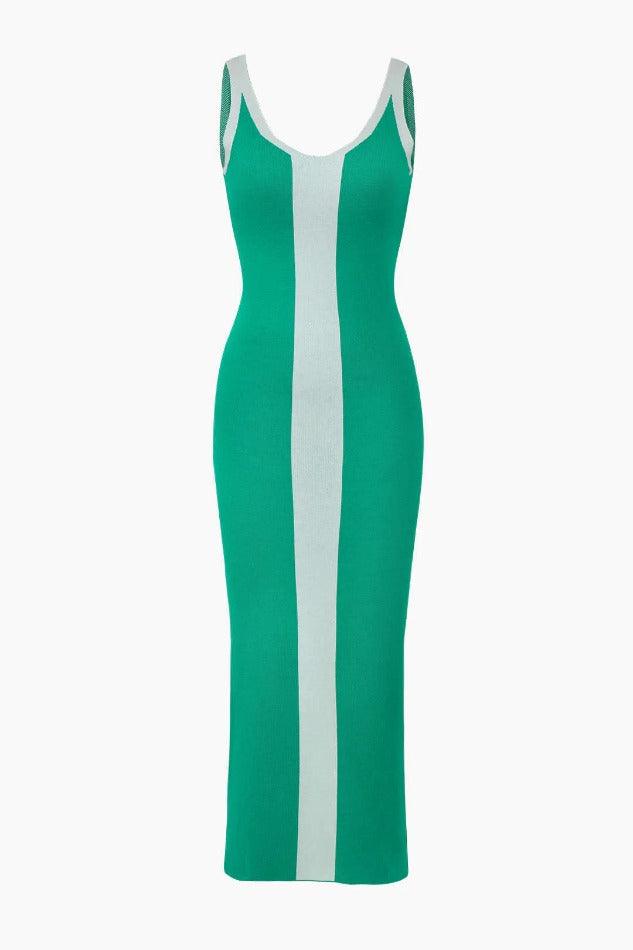 Contrast V-neck Slit Knit Midi Dress