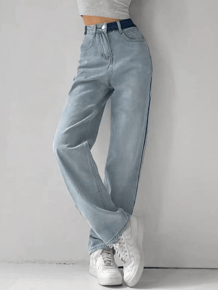 Contrasting Color Drape Slim Jeans – Suncoy