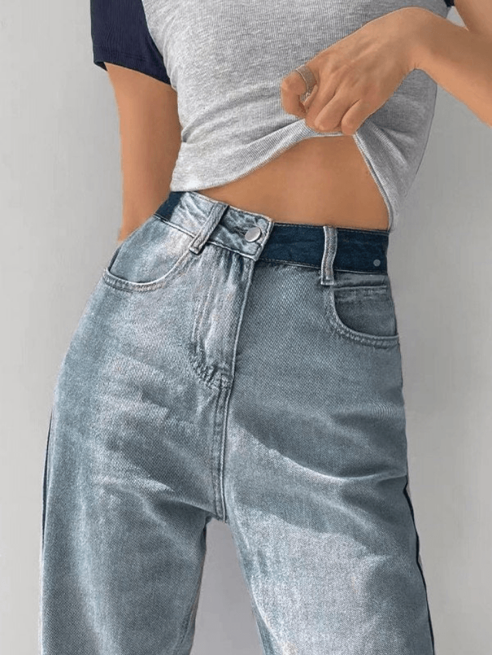 Contrasting Color Drape Slim Jeans – Suncoy