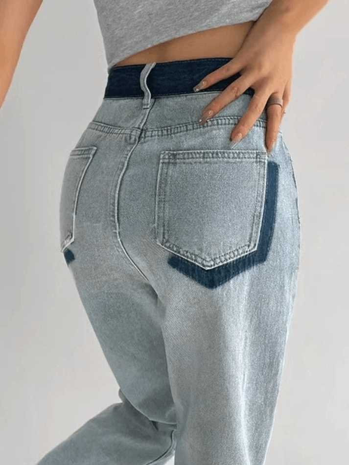 Contrasting Color Drape Slim Jeans – Suncoy