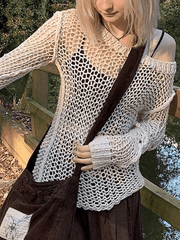 Crochet Hollow Long Sleeve Knit Top