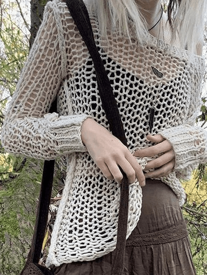 Crochet Hollow Long Sleeve Knit Top