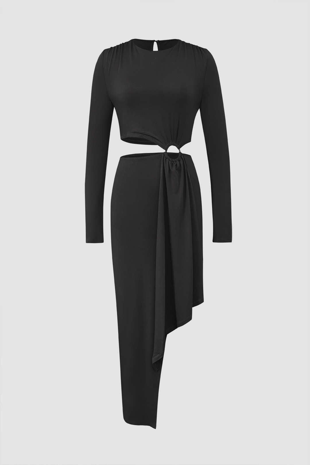 Cut Out Asymmetric Hem Midi Dress