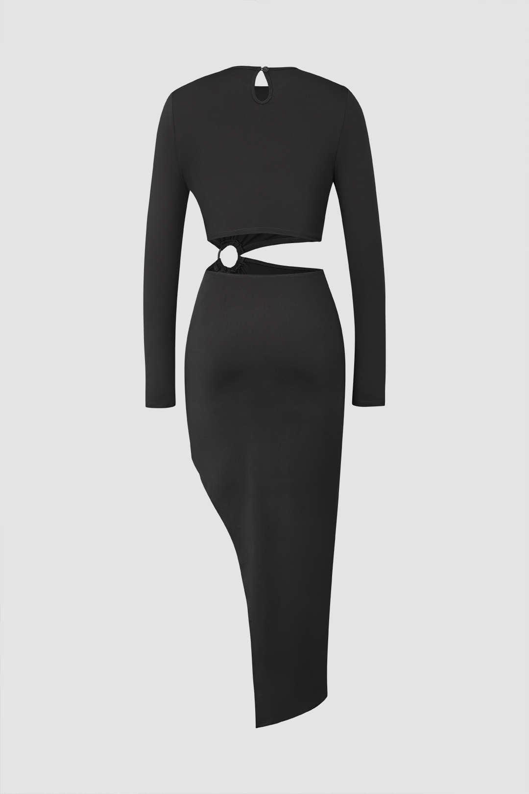 Cut Out Asymmetric Hem Midi Dress