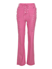 Cut-out Lace Up Pu Leather Pants