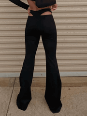 Cutout Black Flare Leg Pants