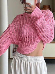 Cutout Pull Over Crop Long Sleeve Knit