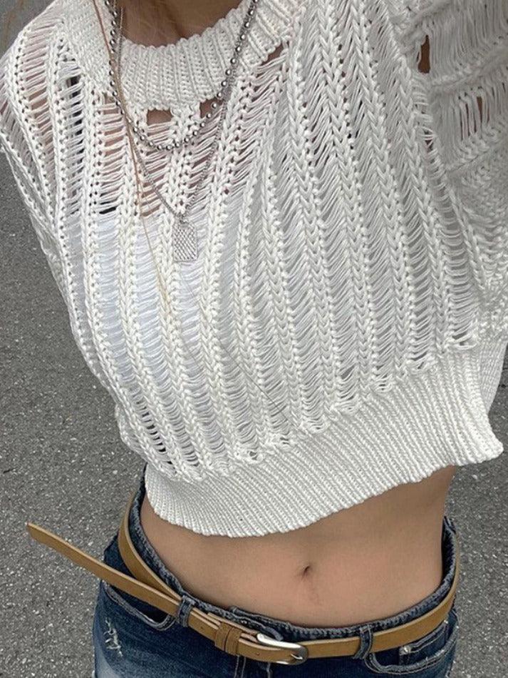 Cutout Pull Over Crop Long Sleeve Knit