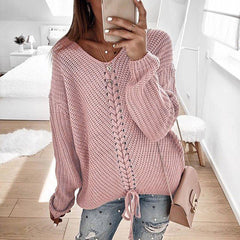 Women's Loose V-neck Stitching Sweater