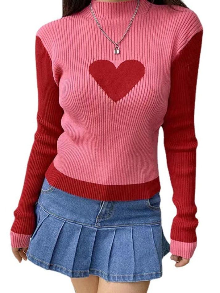 Knit Heart Print Slim Sweater