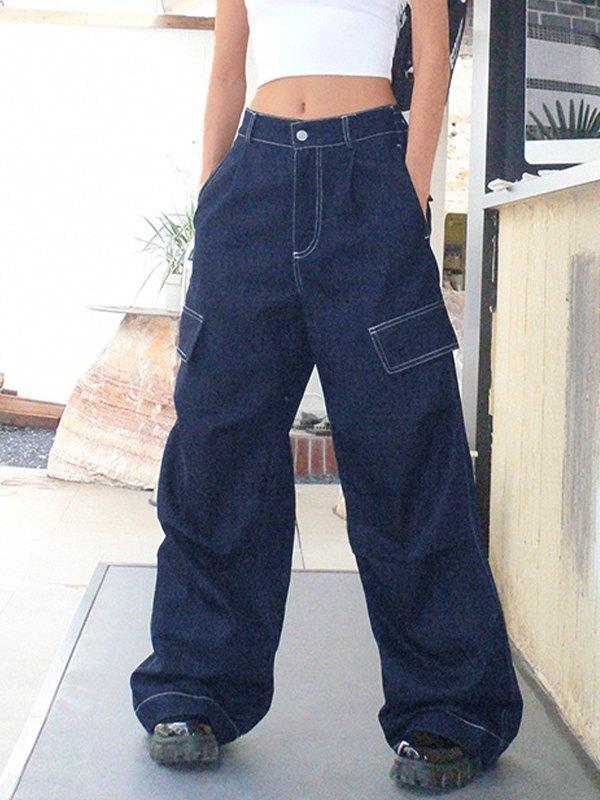 Dark Wash Baggy Cargo Jeans