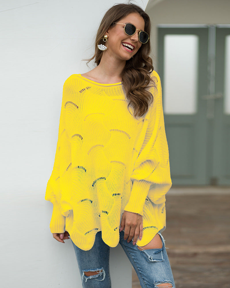 Women's Long Sleeves Hollow Loose Bat Sweater