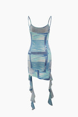 Denim Print Ruffle Mini Dress