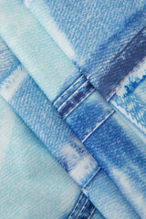 Denim Print Ruffle Mini Dress