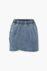 Denim Side Tie Tank Top And Wrap Mini Skirt Set