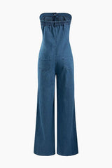 Destroyed Denim Strapless Jumpsuit