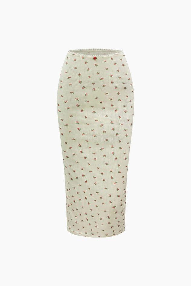Ditsy Rose Square Neck Corset Top And Midi Skirt Set