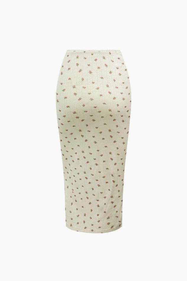 Ditsy Rose Square Neck Corset Top And Midi Skirt Set