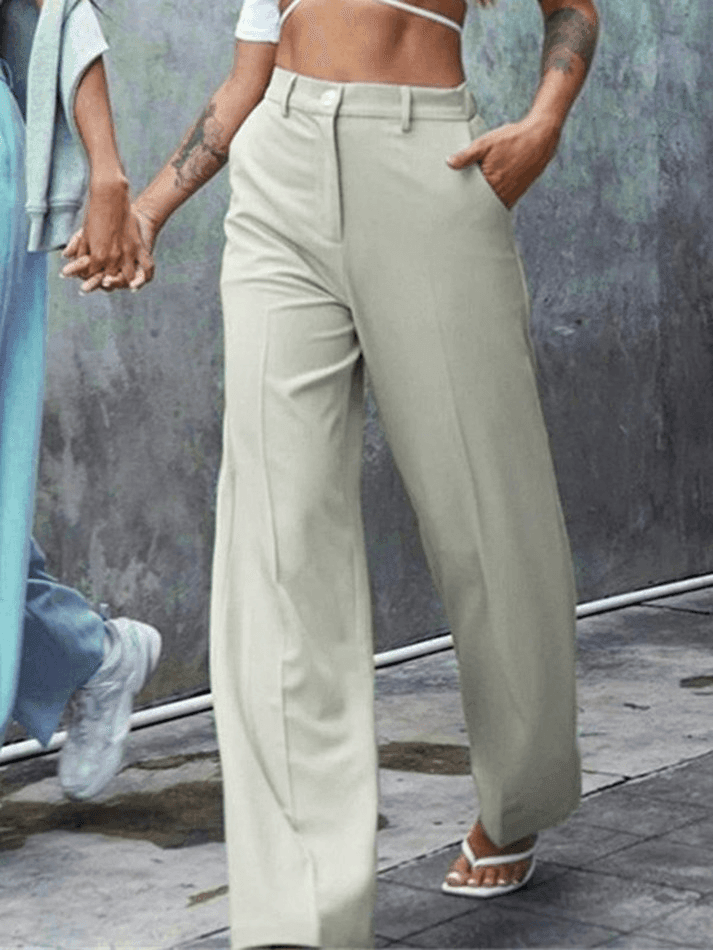 Draped Straight Leg Tailored Pants